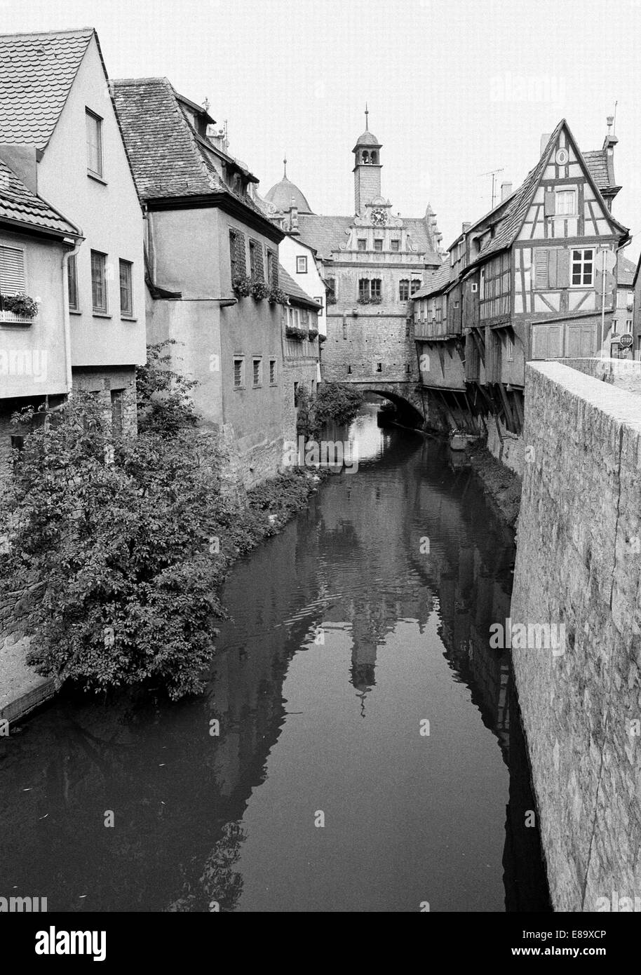 Achtziger Jahre, Malerwinkel, Maintor, Fachwerkhaeuser Und Breitbach in Marktbreit, Main, Unterfranken, Bayern Stockfoto