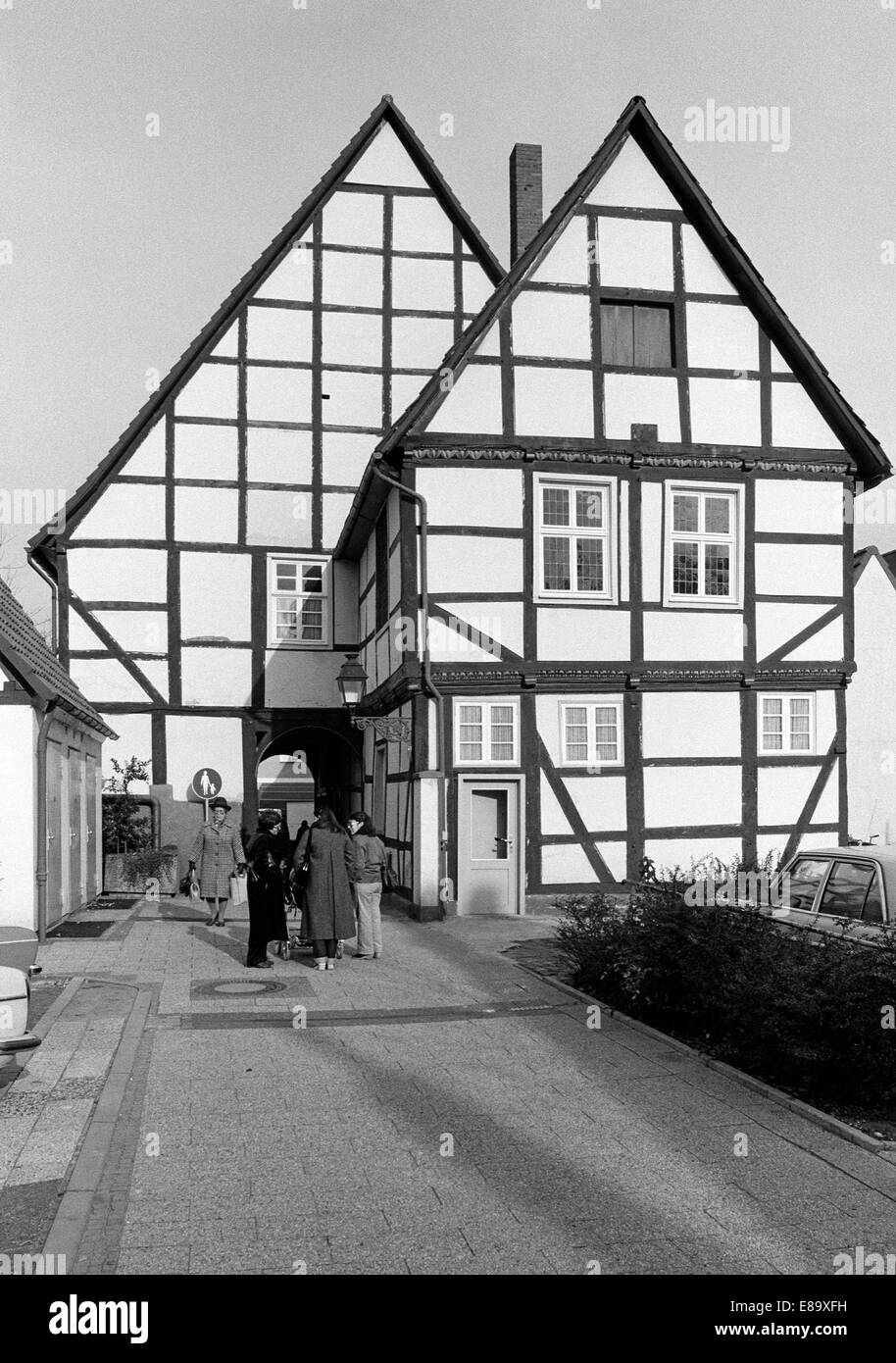 Achtziger Jahre, Fachwerkhaeuser in der Altstadt von Lippstadt, Ostwestfalen, Nordrhein-Westfalen Stockfoto