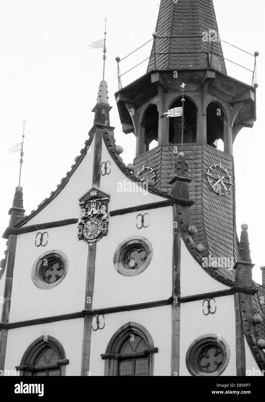 Achtziger Jahre, Renaissancerathaus, Altes Rathaus Steinfurt bin Markt in Nordrhein-Westfalen, Münsterland, Steinfurt, Burgsteinfurt Stockfoto