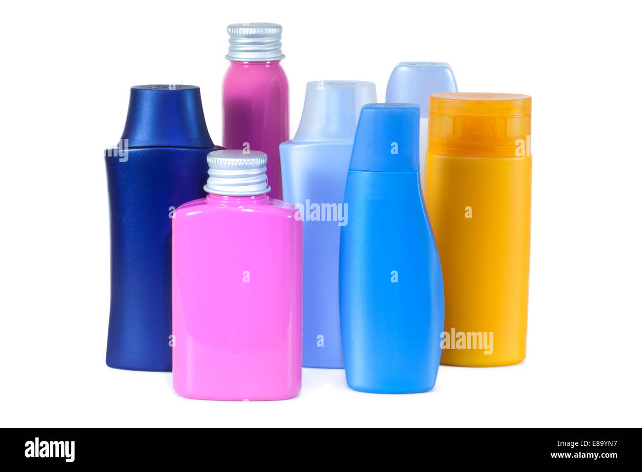 Kunststoff-Flaschen, kosmetische Produkte Stockfoto