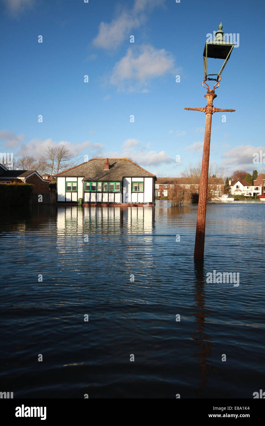 Überschwemmungen in Laleham, in der Nähe von Chertsey Surrey UK 2014 Stockfoto