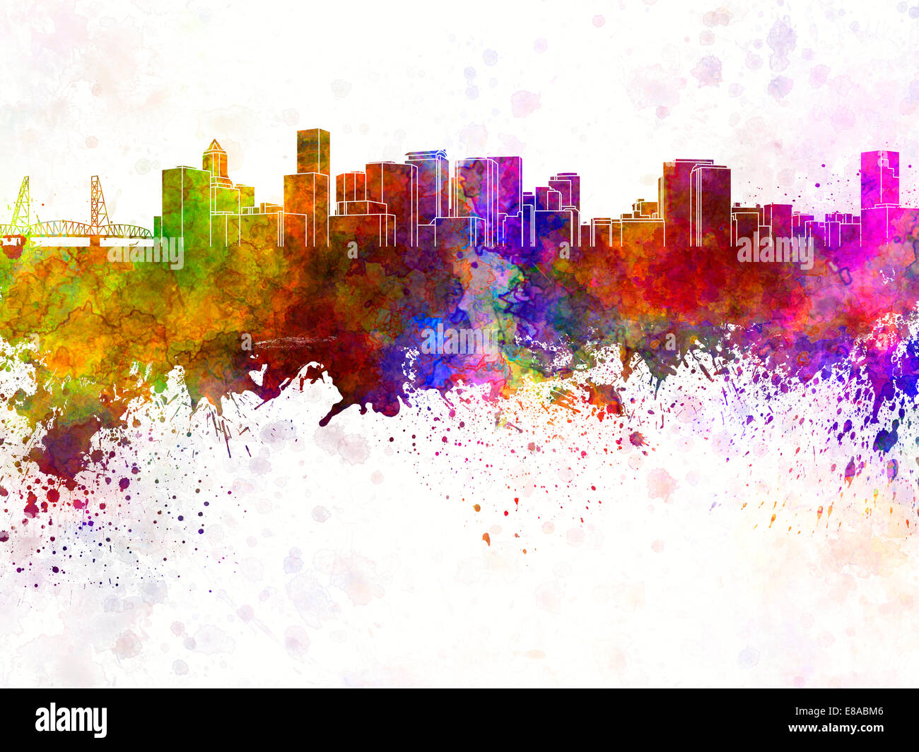 Skyline von Portland in Aquarell Stockfoto