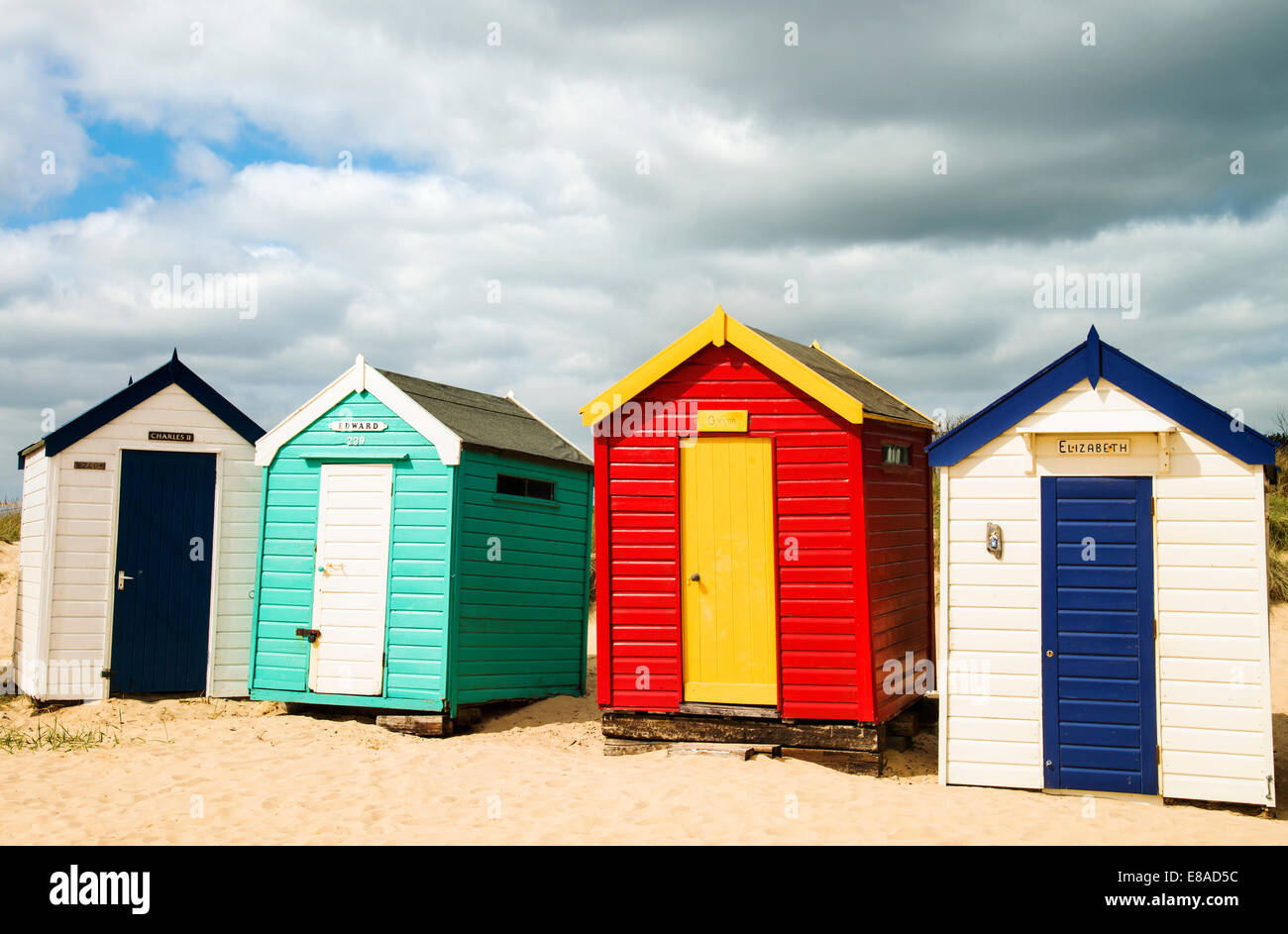 Strandhütten in Southwold, Suffolk, UK Stockfoto