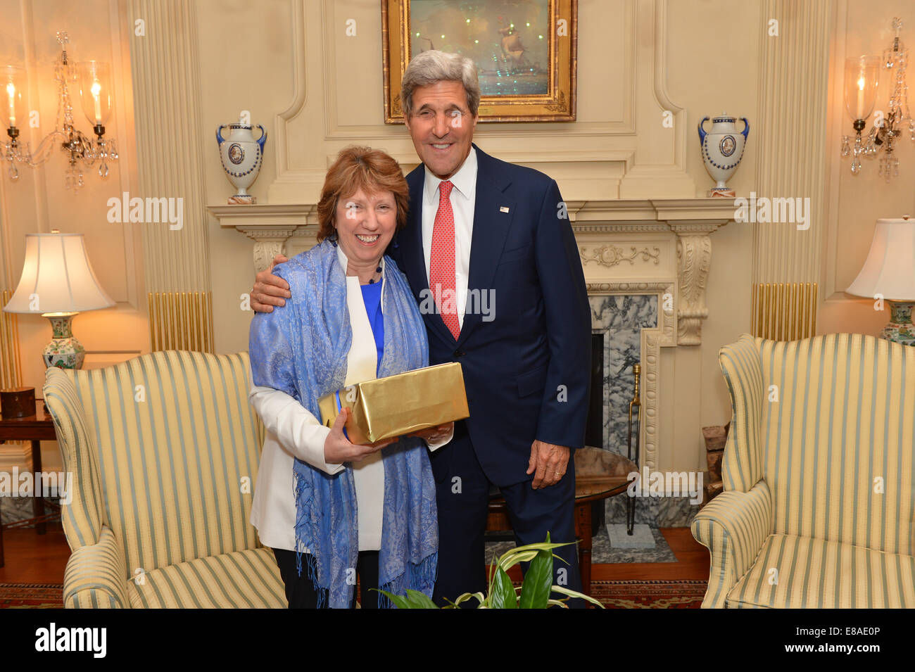 US-Außenminister John Kerry trifft mit EU Hohe Vertreterin Catherine Ashton an das US-Außenministerium in Washington, D.C. am 9. September 2014. Stockfoto