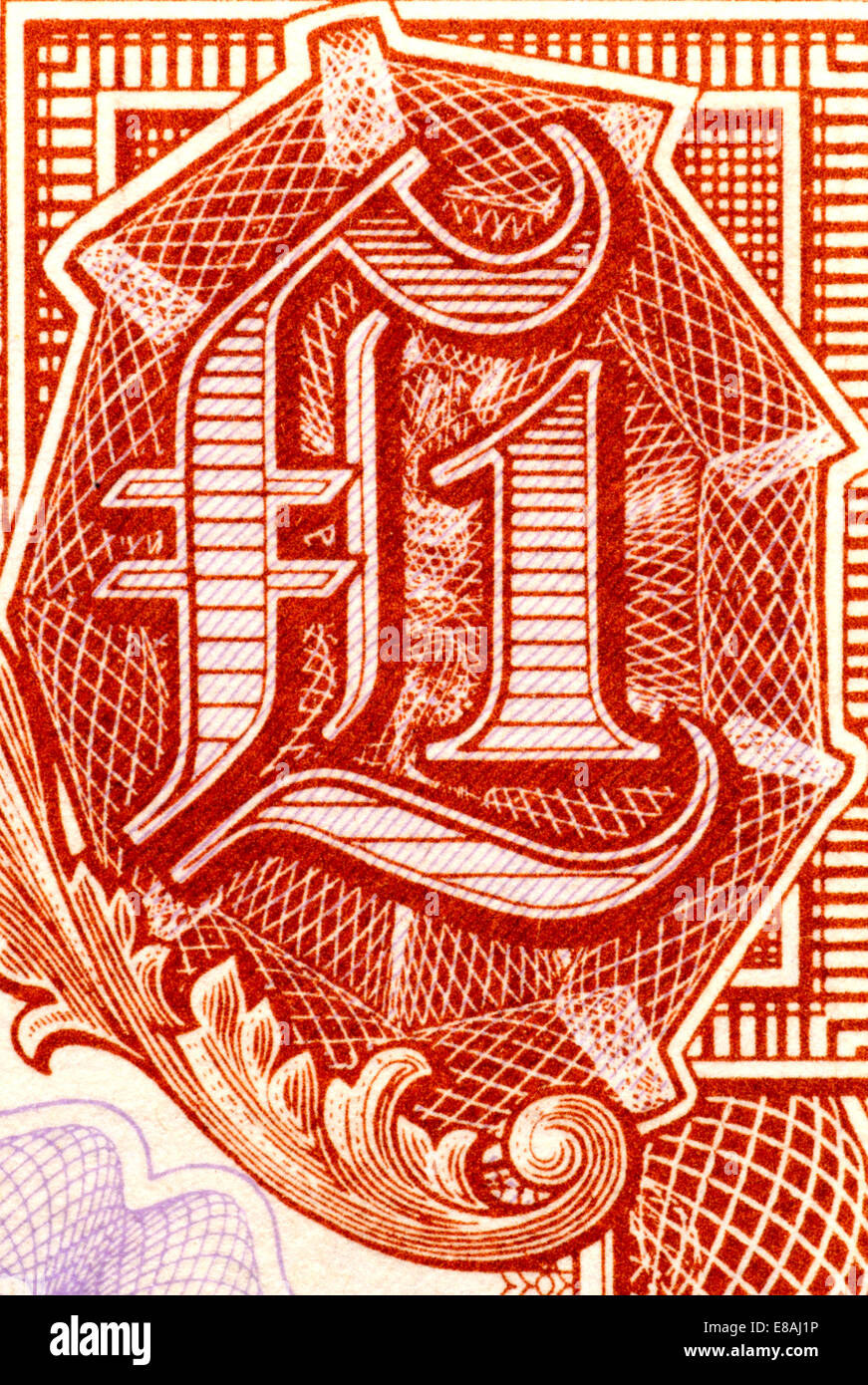 Detail aus einer britischen Streitkräfte £1 Banknote / Gutscheine Stockfoto