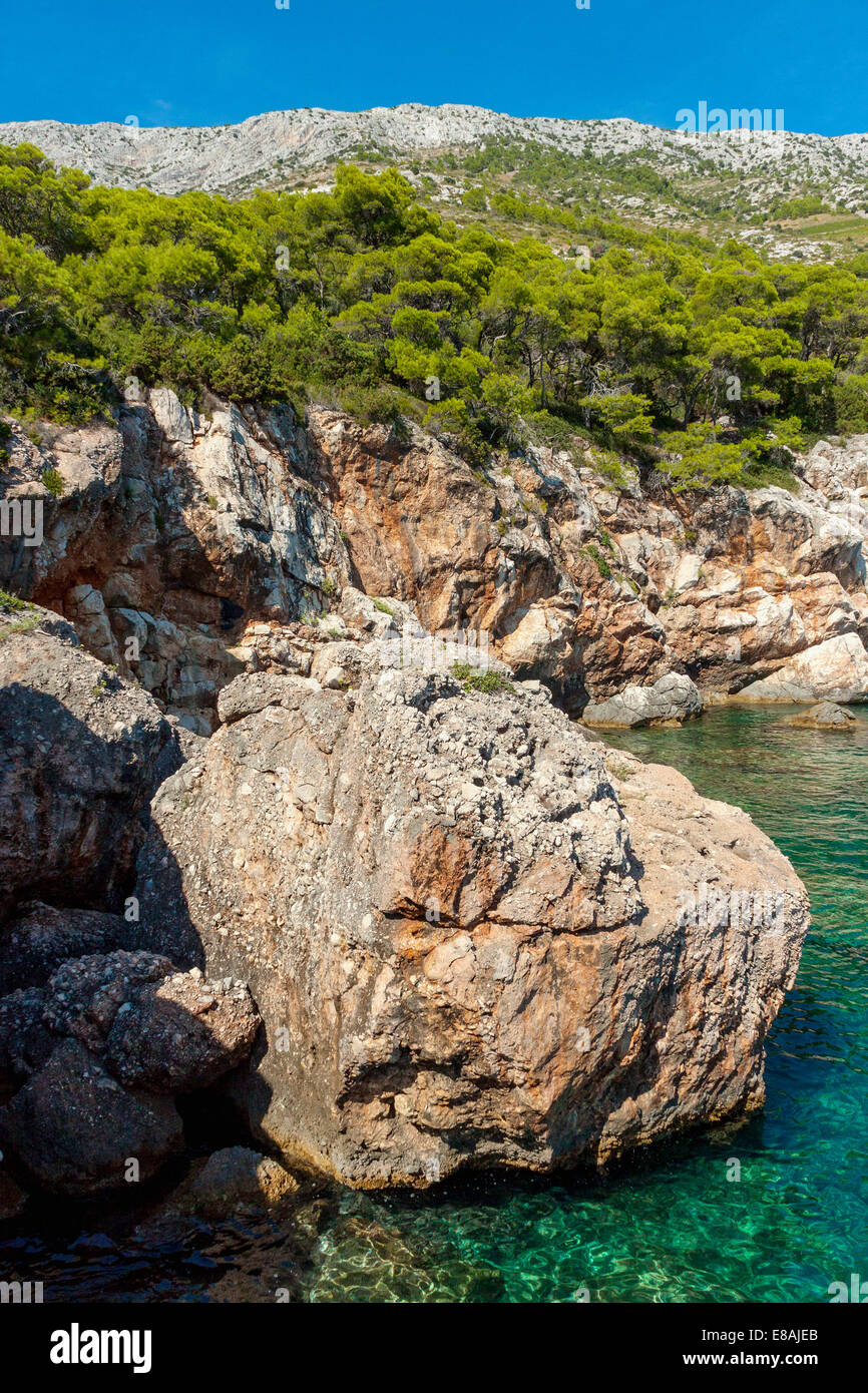 Klippen im Jagodna Dorf, Insel Hvar, Kroatien Stockfoto