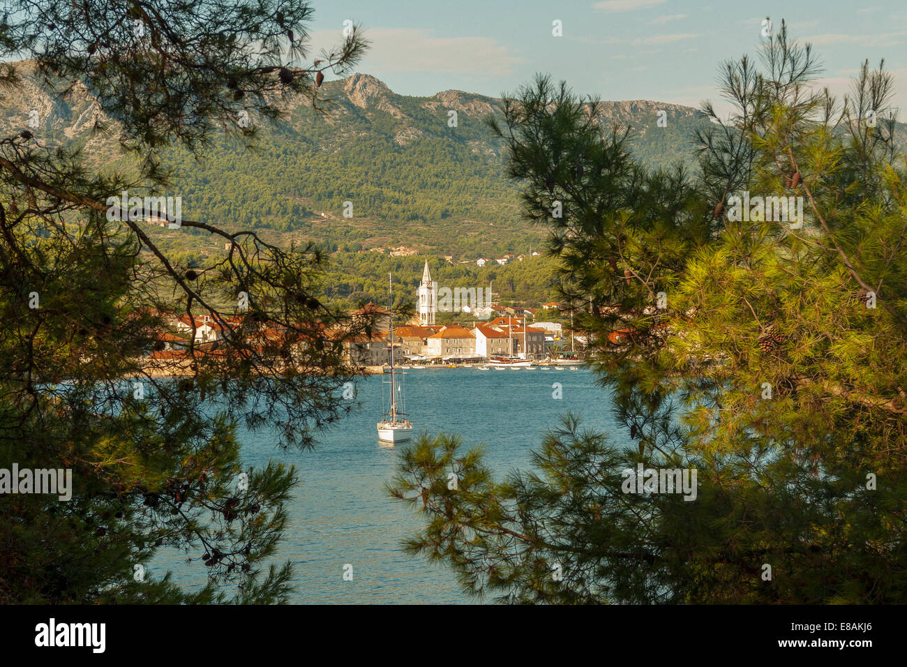 Jelsa im Morgenlicht, Insel Hvar, Kroatien Stockfoto