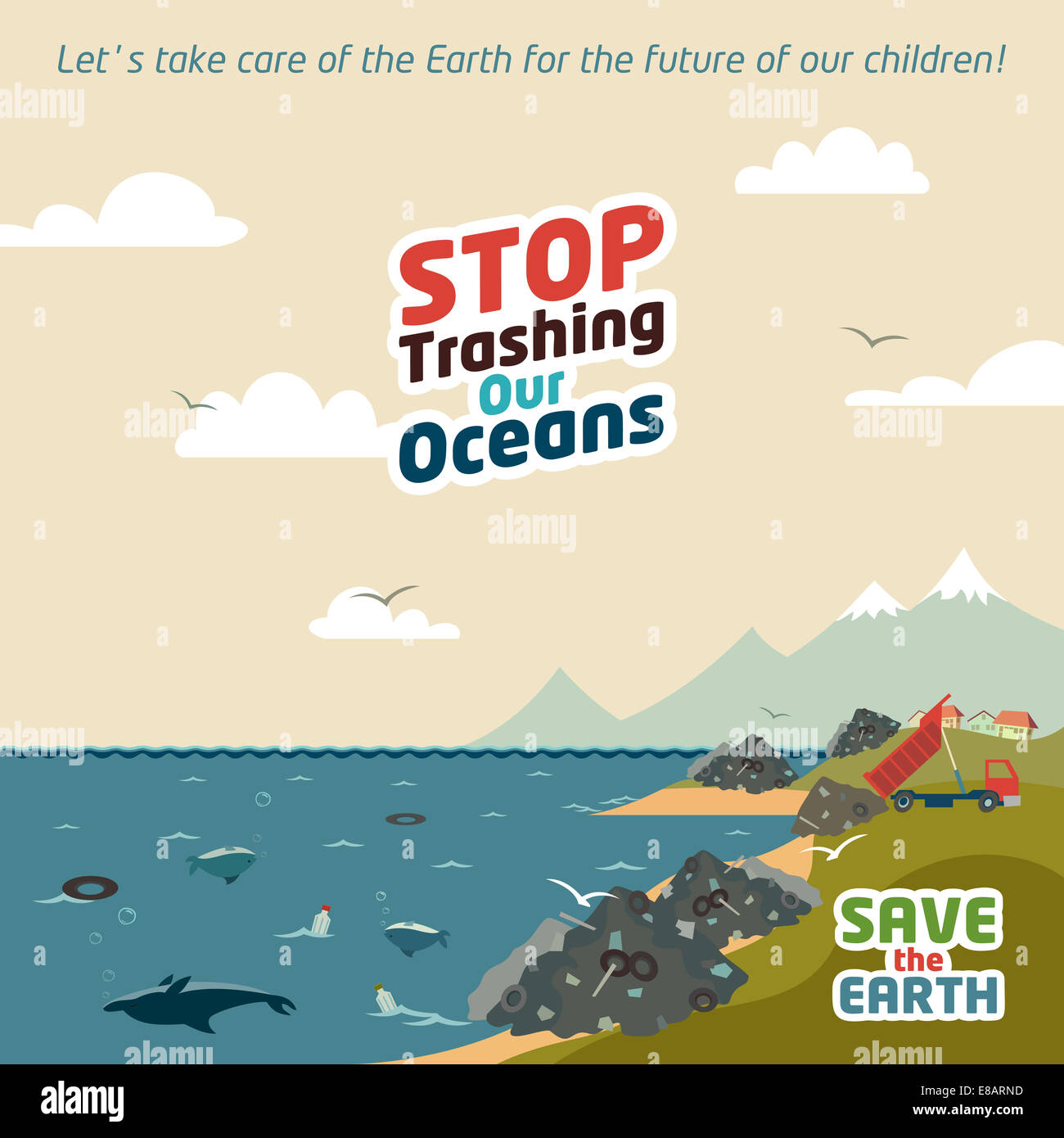 Zerstörung unserer Ozeane zu stoppen. Speichern der Erde Eco Abbildung Stockfoto