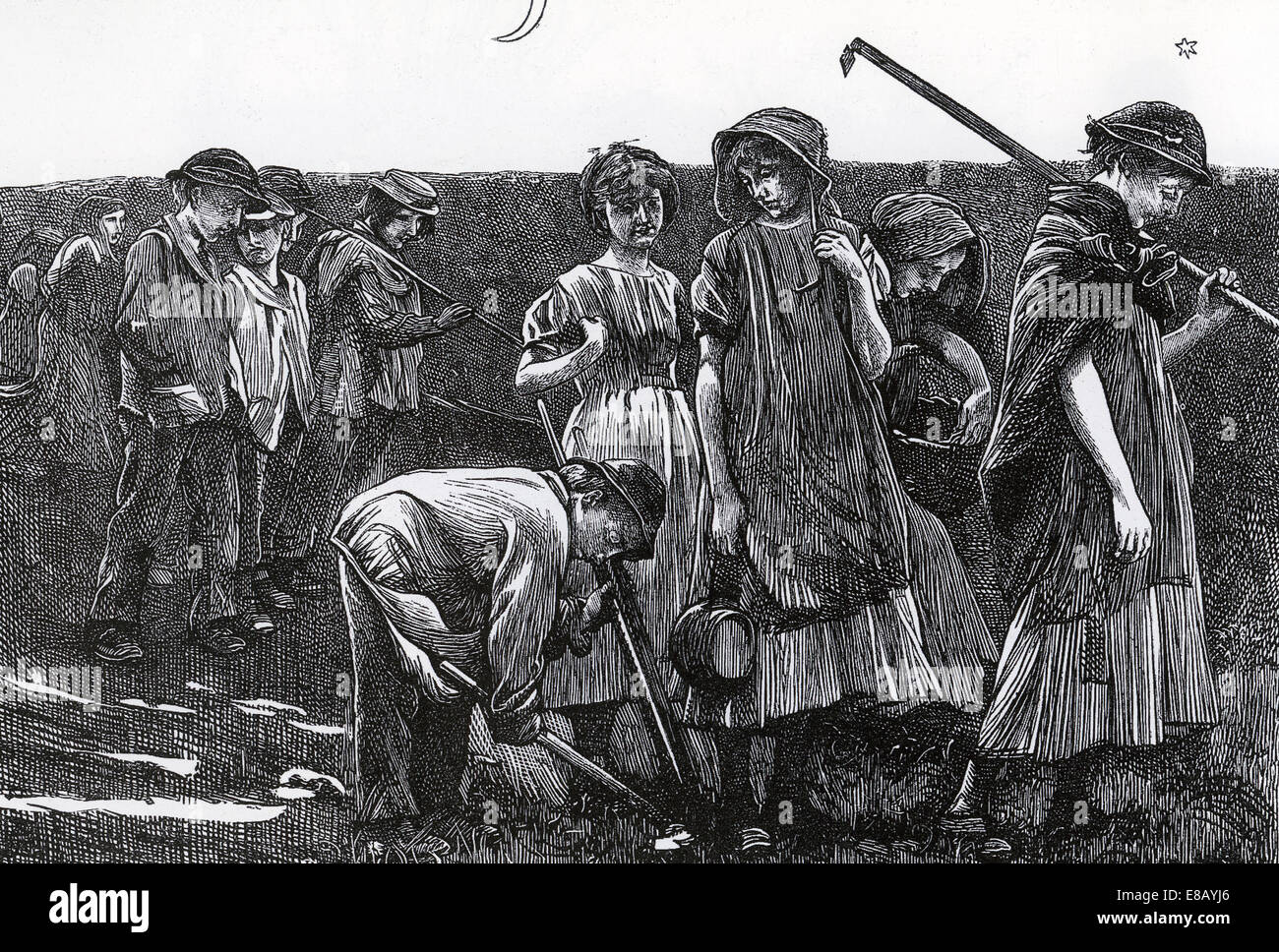 DIE viktorianischen Bande Kinder als Landarbeiter in einem Holzstich der Gebrüder Dalziel im Jahre 1868 Stockfoto