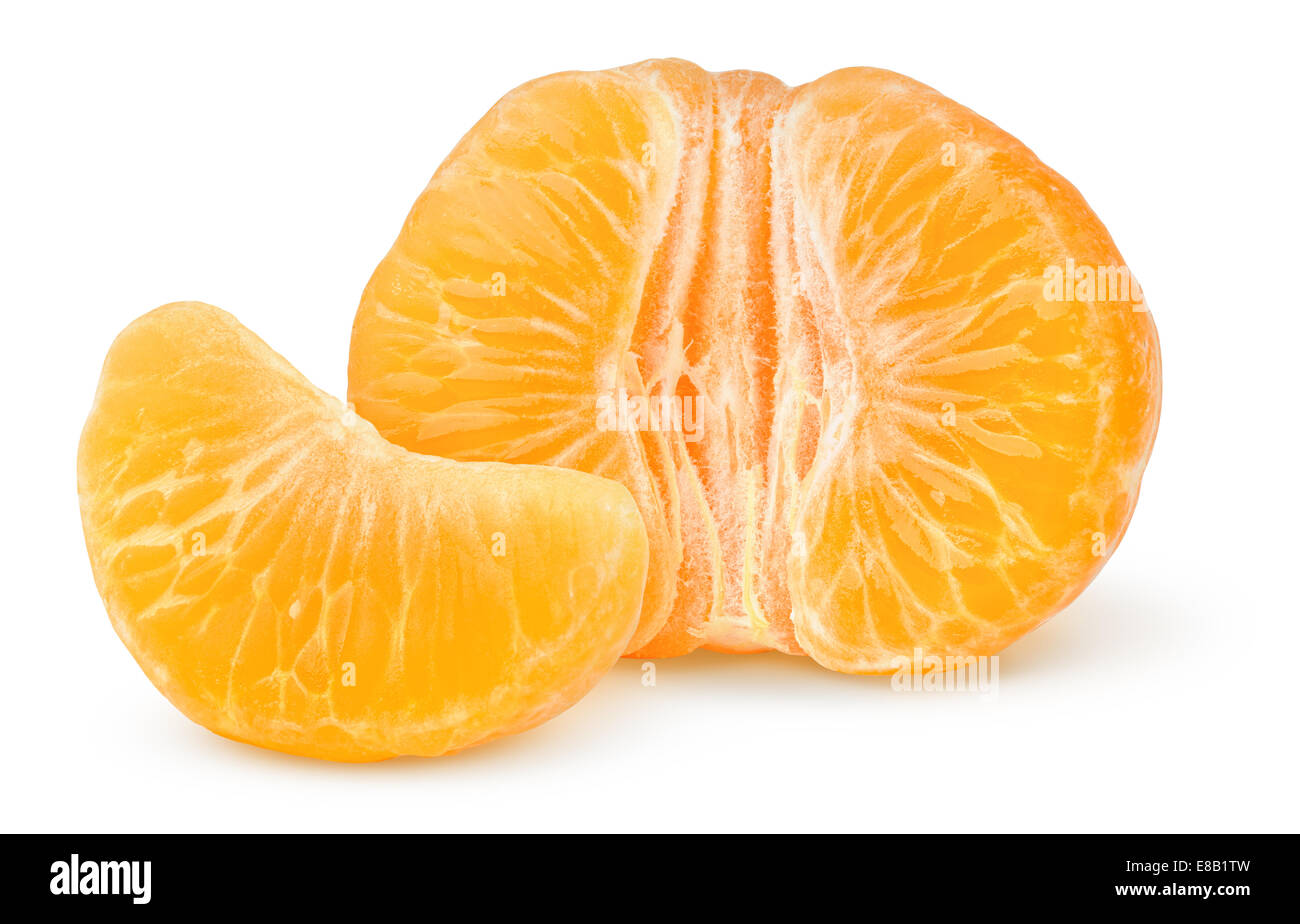 Geschälte Mandarine isoliert auf weiss Stockfoto