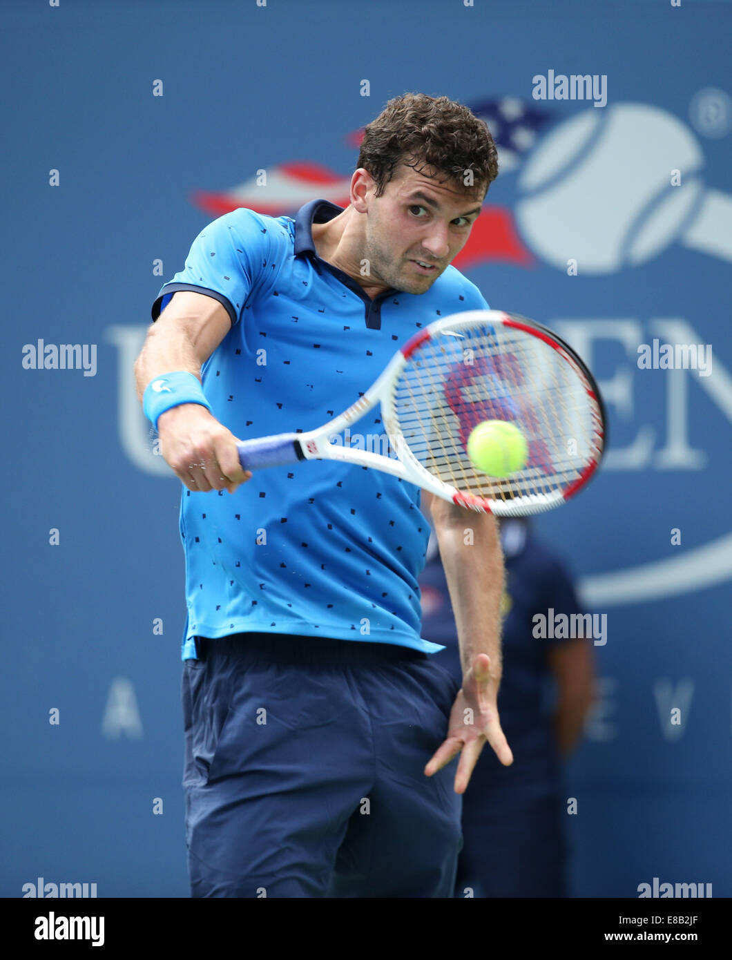 Grigor Dimitrov (BUL) in Aktion bei den US Open 2014 Championships in New York, USA Stockfoto