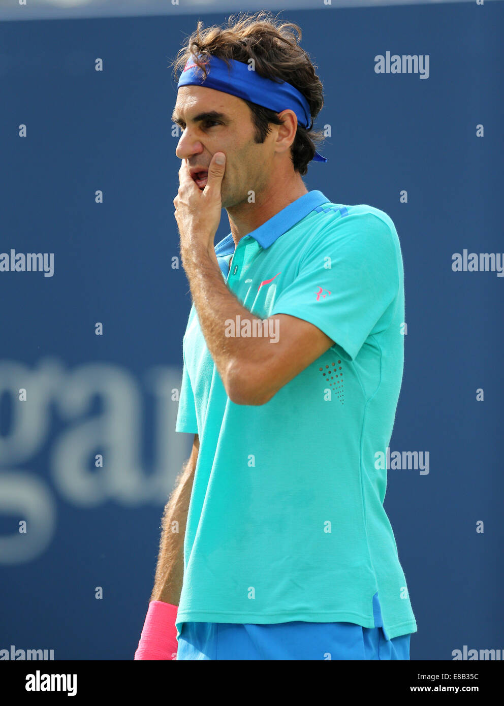Roger Federer (SUI) bei den US öffnen Sie 2014 Championships in New York, USA. Stockfoto