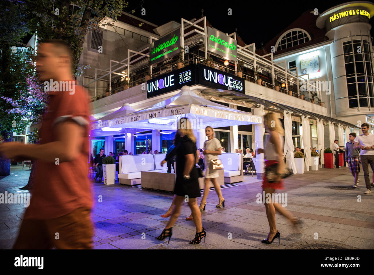 Nachtclub Helden von Monte Cassino Straße in Sopot, Polen Stockfoto