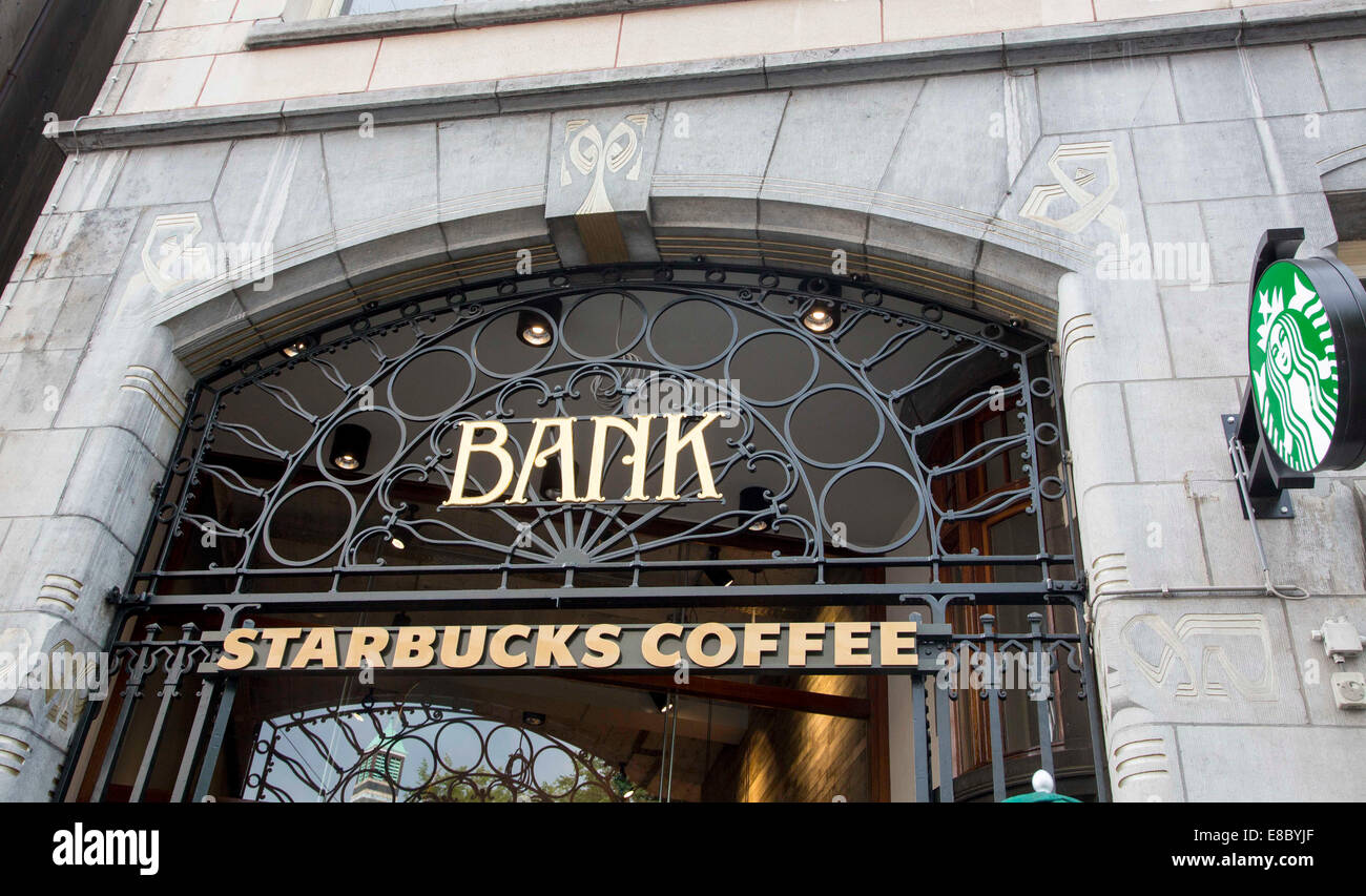 neue Starbucks-Concept-store, Amsterdamsche Bank, Amsterdam, Holland Stockfoto