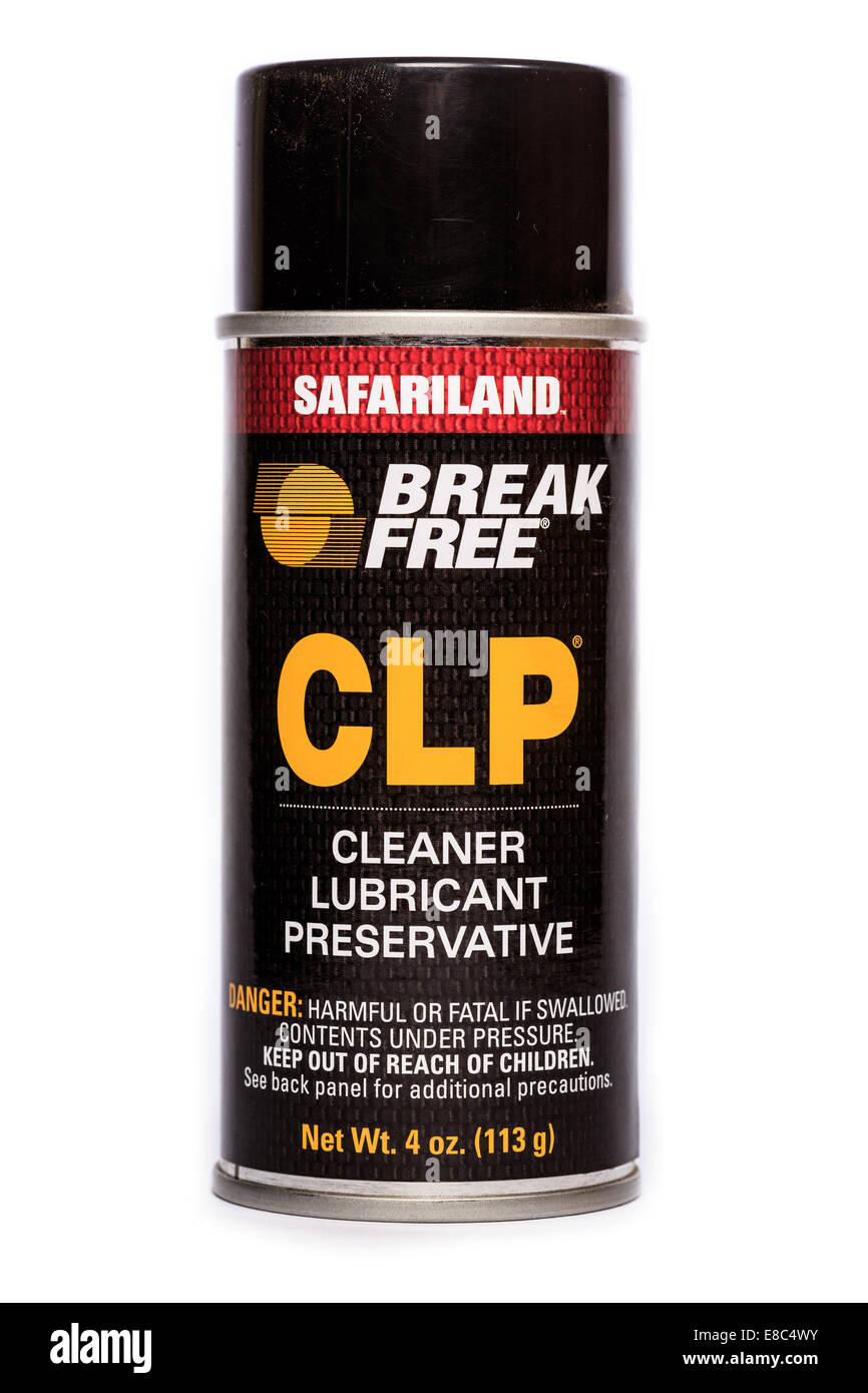 Eine Dose Break Free CLP Schmier- und Reinigungsmittel. Stockfoto