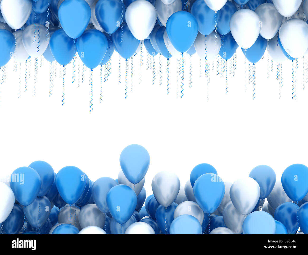 Blau-weiße Party Luftballons isoliert auf weißem Hintergrund Stockfoto