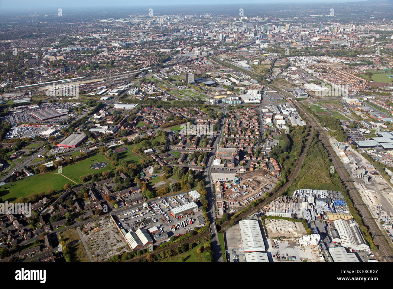 Luftbild von West Gorton und Longsight Blick in Richtung Stadtzentrum von  Manchester Stockfotografie - Alamy