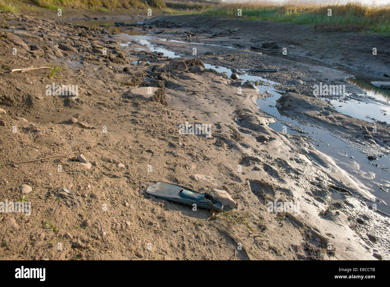 Alt zerrissen flossen in Linie Trockenfluss Stockfoto