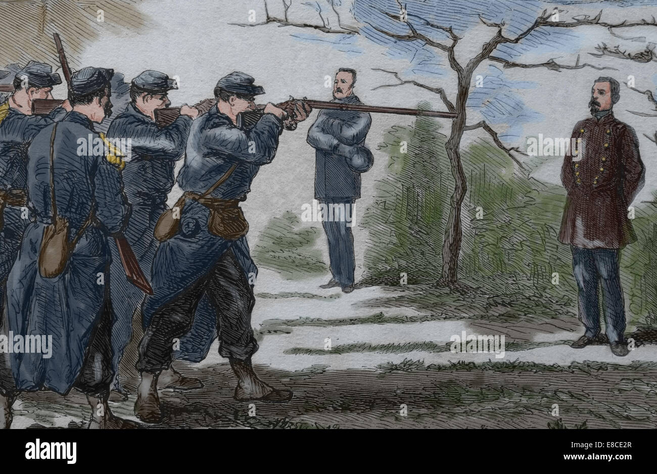 Paris Kommune. Die Ermordung von General Jacques Leon Clement-Thomas (1809-1871) von Nationalgarde Soldaten am 18. März. Gravur. Stockfoto