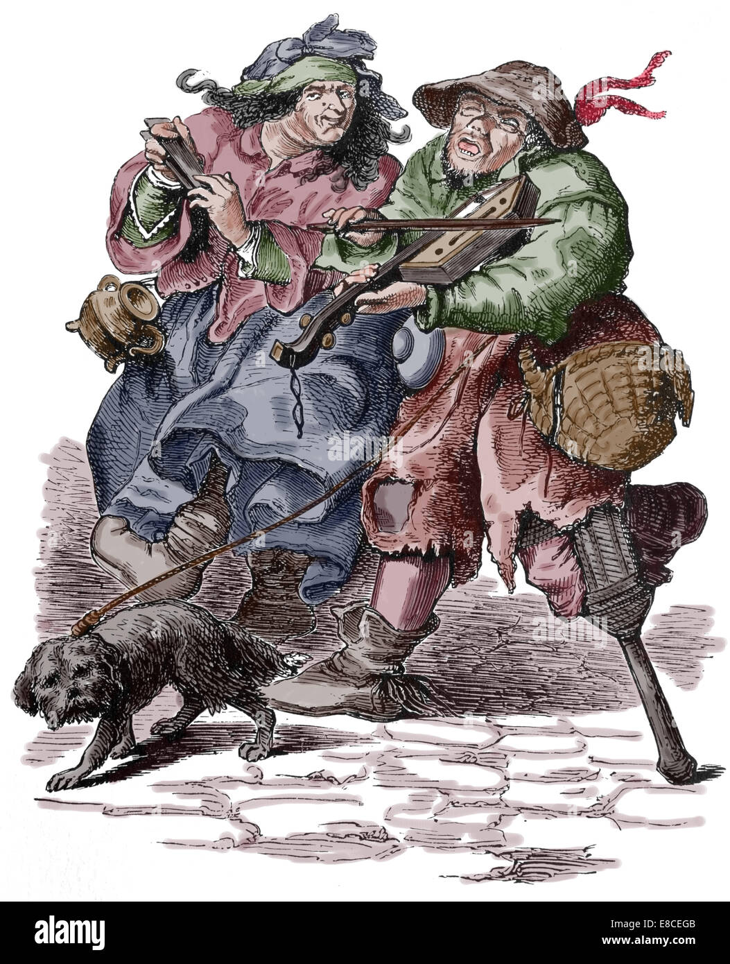 Betteln. Musiker. Neuzeit. 17. Jahrhundert. Spätere Färbung Stockfoto