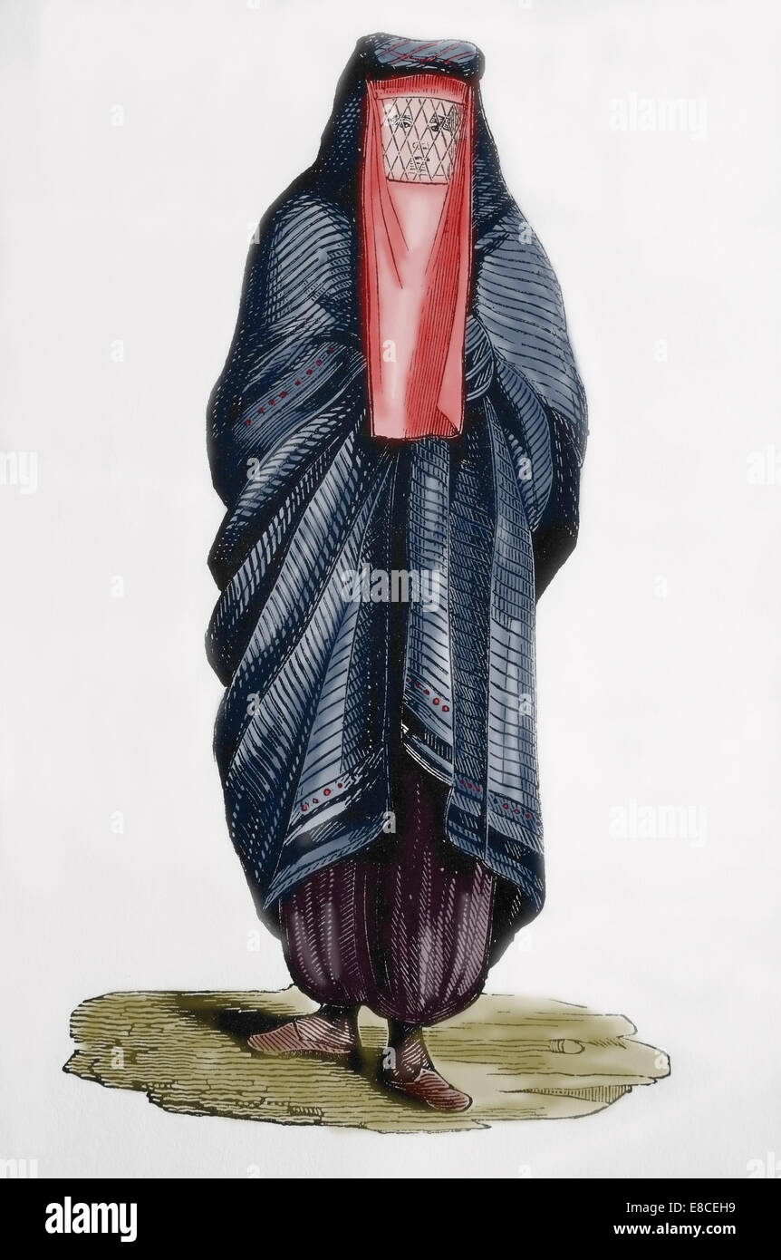 Asien. Persien. Asien. Verschleierte Dame, 1885. Gravur. Spätere Färbung. Stockfoto