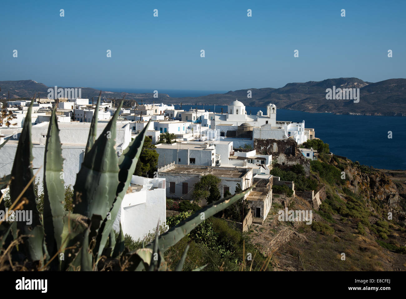 Blick auf Dorf Plaka Kykladen Griechenland Stockfoto