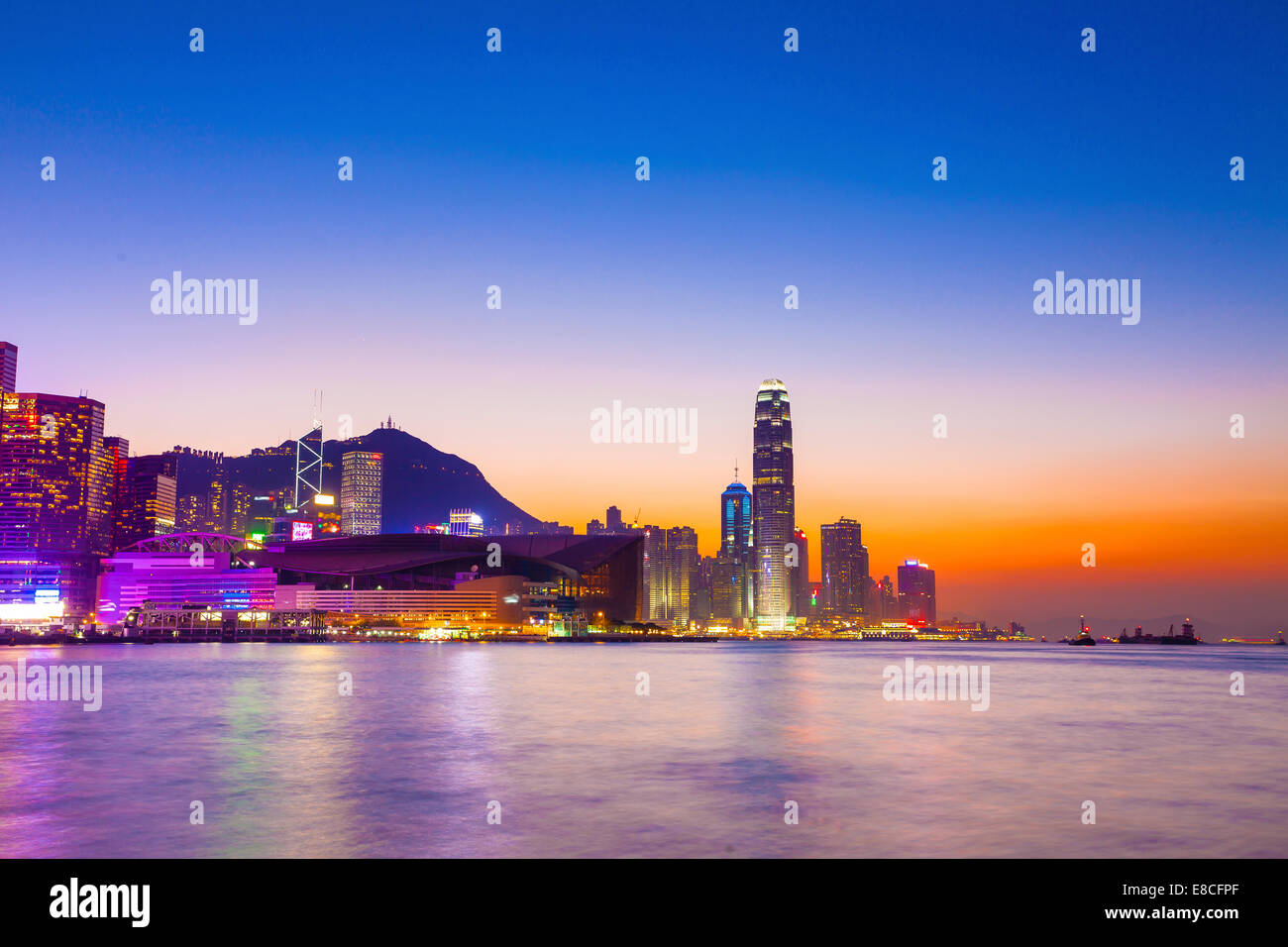 Hong Kong Sonnenuntergang am Hafen Stockfoto