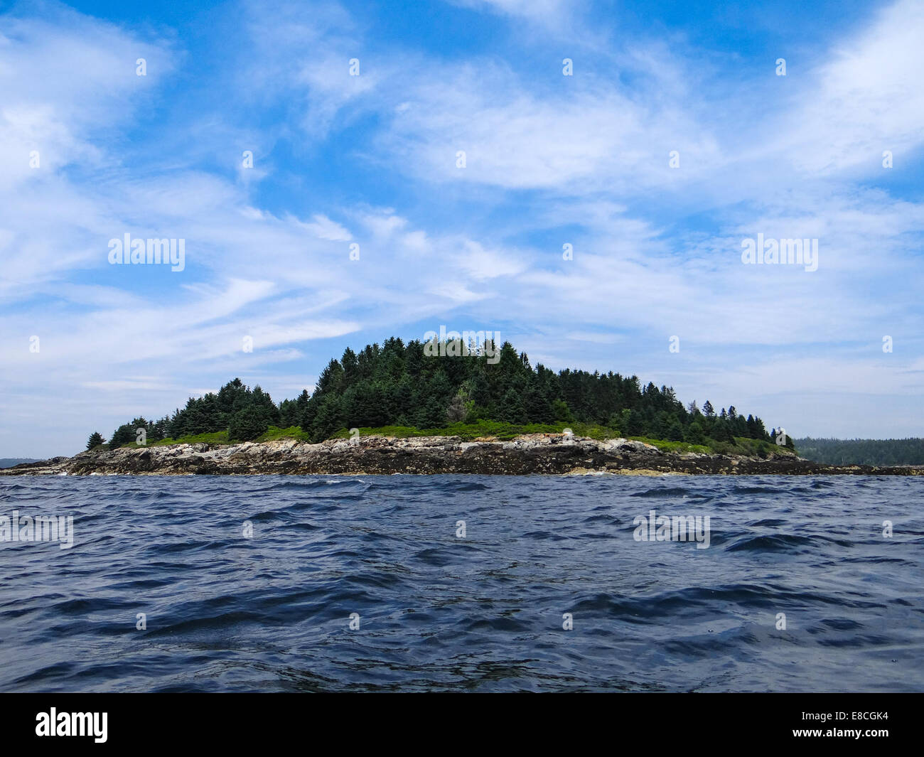 Folly Island, Maine Folly Island, ein Reservat im Besitz der Maine Küste Heritage Trust, ist ca. 7 Hektar groß. Es befindet sich in Bartlett Narrows, entlang der westlichen Küste von Mount Desert Island. Bar Harbor, ME, USA Stockfoto