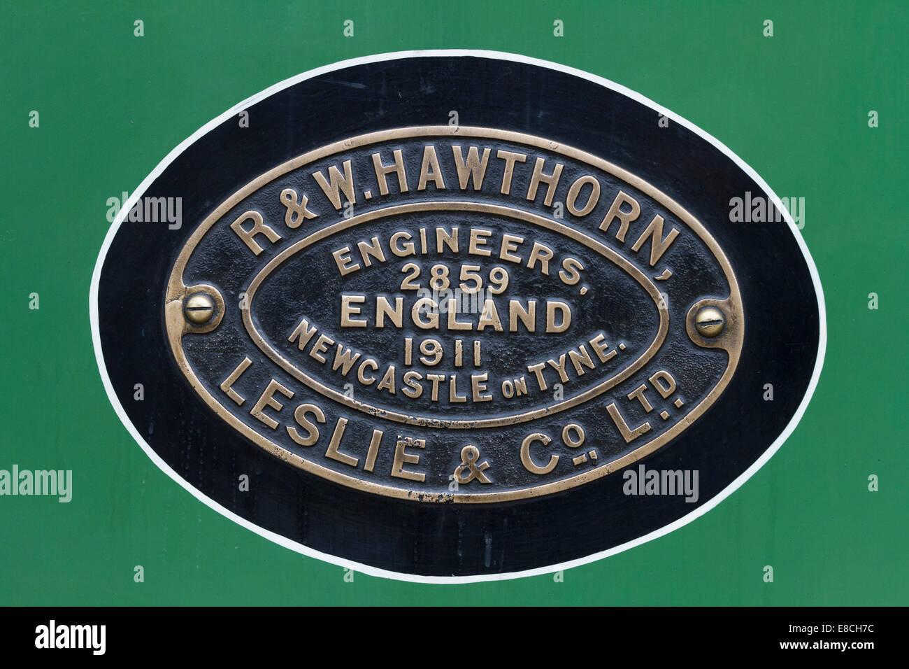 Dampf-Eisenbahn-Motor-Typenschild - Newcastle, England 1911 Stockfoto