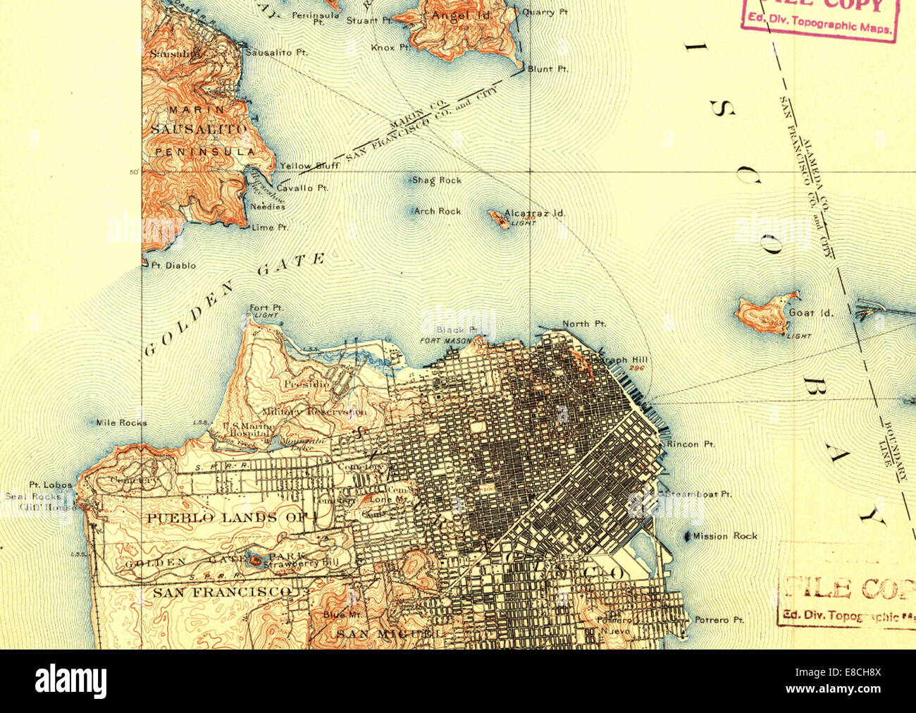 San Francisco, Kalifornien, 1899, 15-minütigen topographische Karte Stockfoto