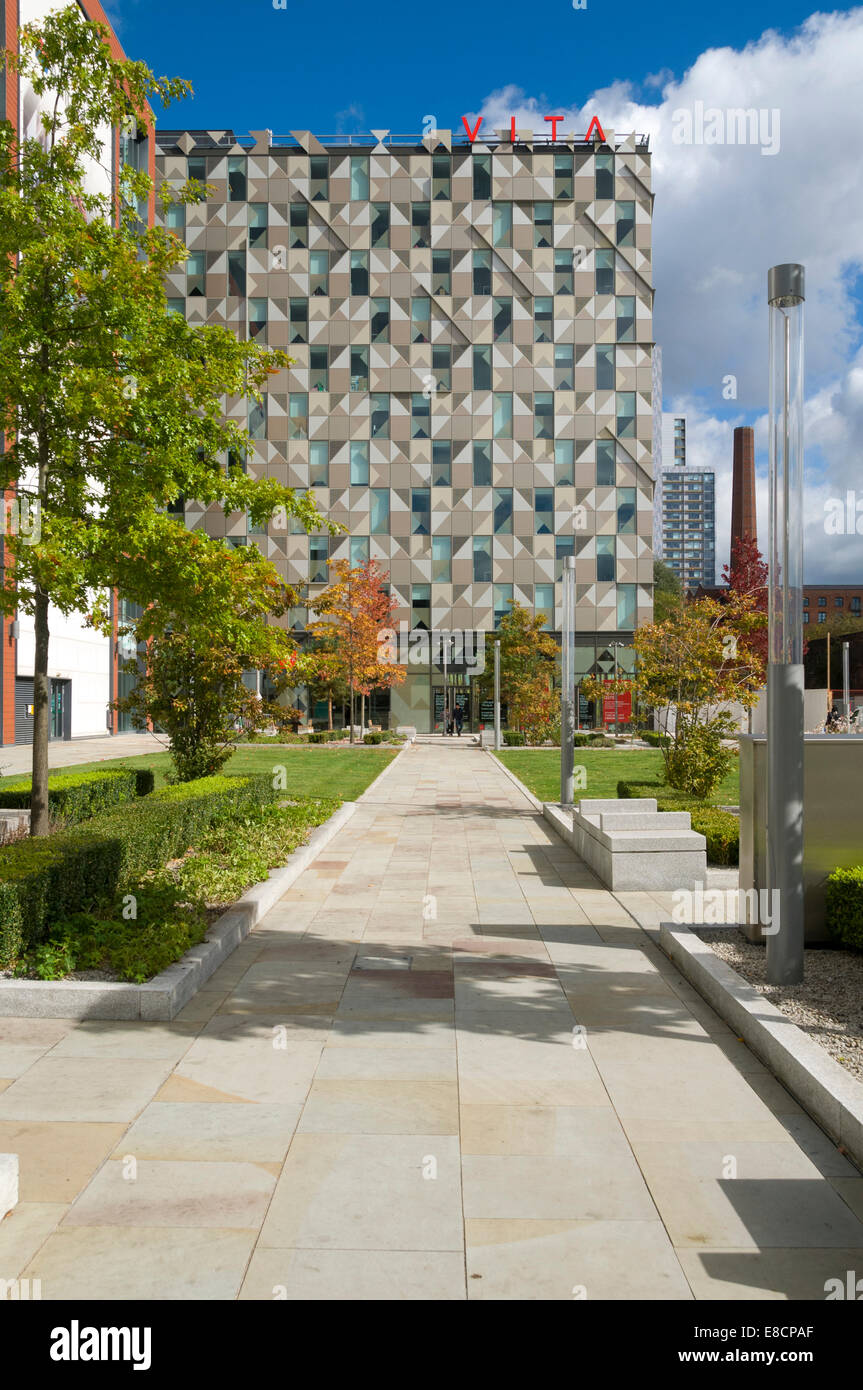 Vita Apartment Block (Studentenwohnheim), plus 5 Architekten 2014. James Grigor Square, erste Straße, Manchester, England, Großbritannien Stockfoto