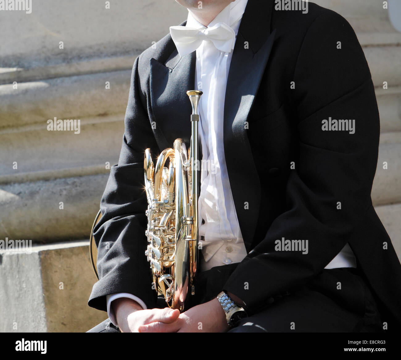 Spieler mit einem Waldhorn - Generika. Stockfoto