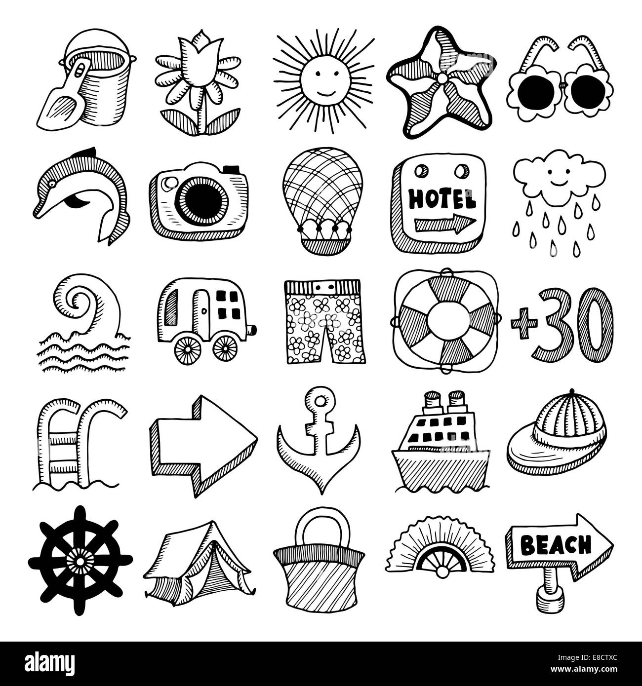 Skizze-Icon-Set von Sommer-Thema, Vektor-illustration Stockfoto