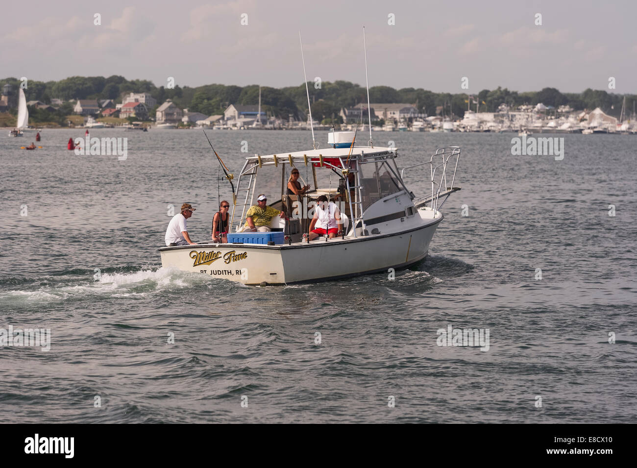 Eine Tiefsee Fischen Party nach einem Tag der Fischerei aus Galiläa Narragansett Point Judith Rhode Island. Stockfoto