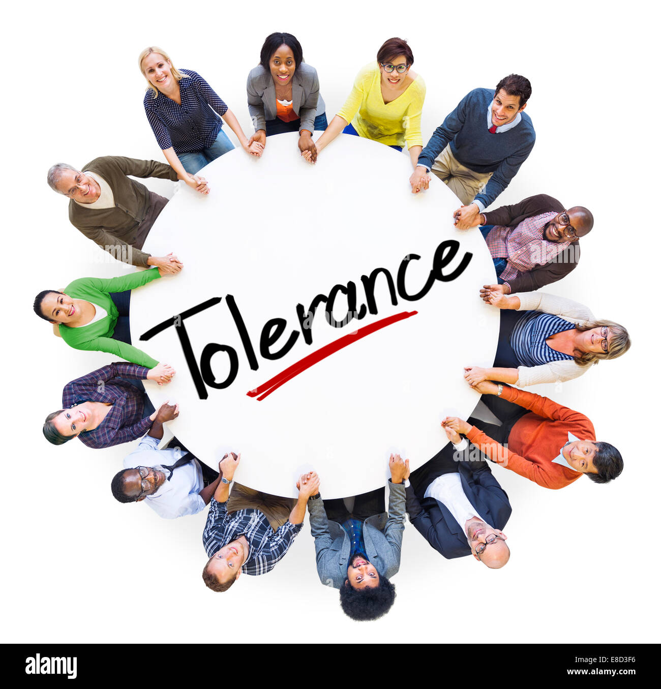 Unterschiedlichste Menschen Hand in Hand Spenden Konzept Stockfoto