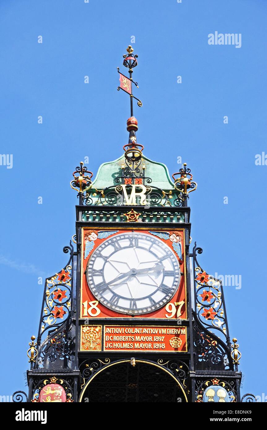 Eastgate Clock errichtet im Jahr 1899, das Diamant-Jubiläum von Königin Victoria im Jahre 1897, Chester, Cheshire, England zu feiern, Stockfoto