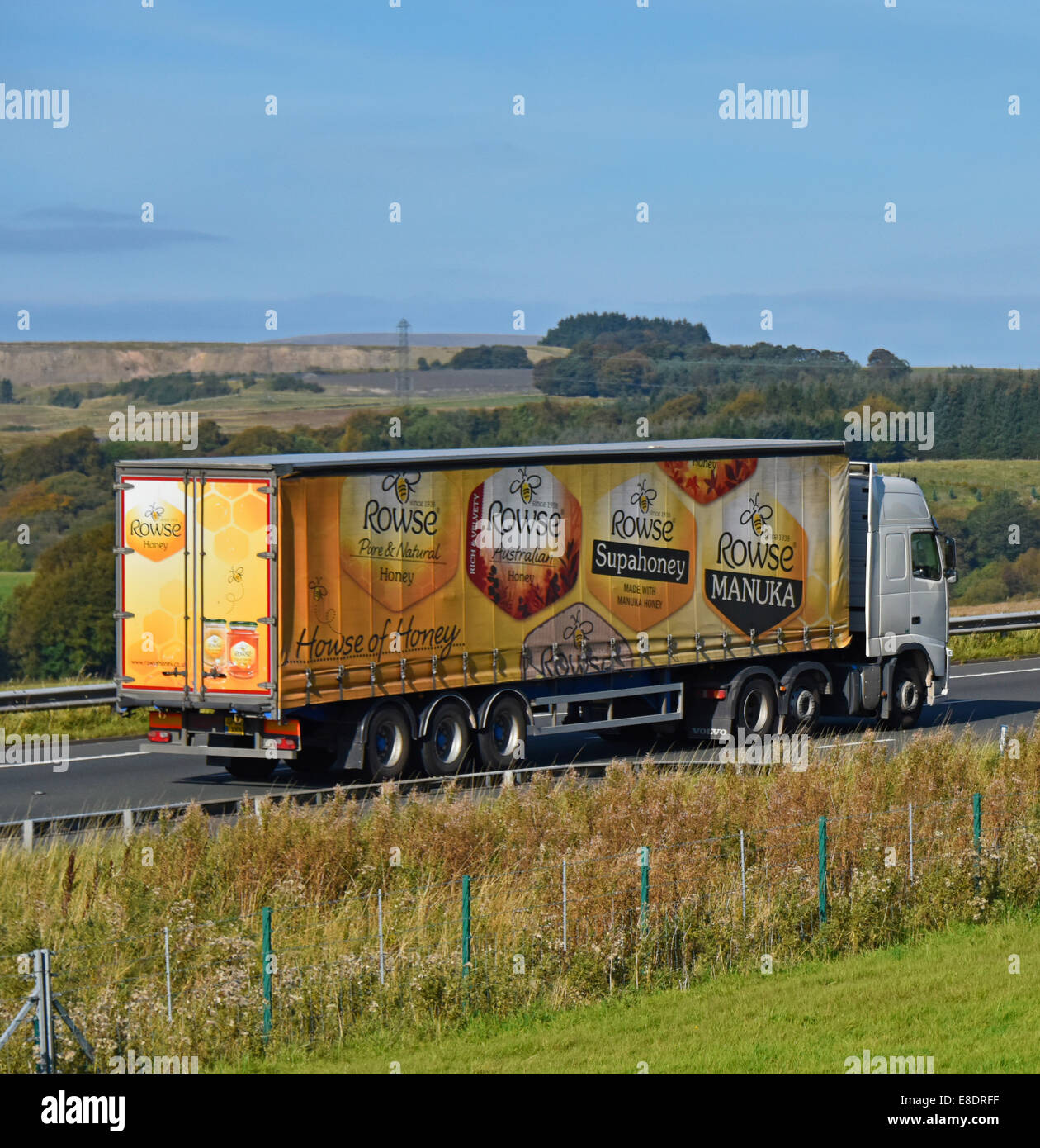 Rowse Honig LKW. Autobahn M6 Richtung Norden. Shap, Cumbria, England, Vereinigtes Königreich, Europa. Stockfoto