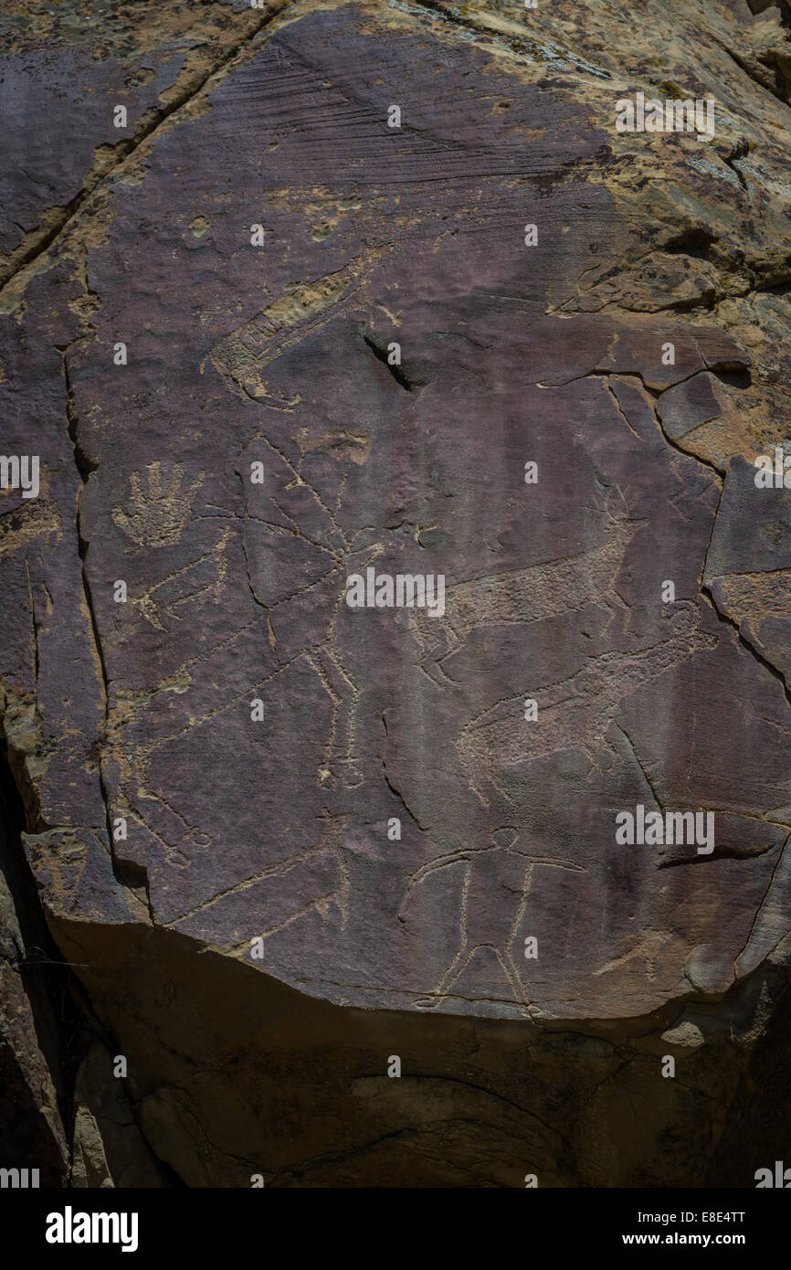 Antike Darstellungen oder Petroglyphen in Wyoming gefunden. einige Gedanken über 10000 Jahre alt sein Stockfoto