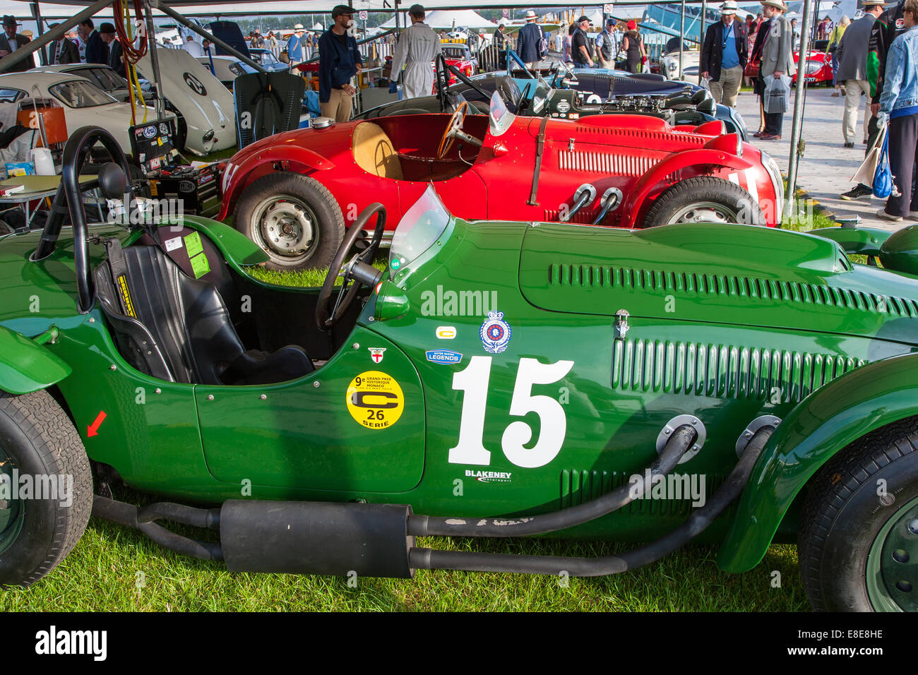 Klassischer Jahrgang 1953 Frazer Nash Le Mans Replica Autos bei dem Goodwood Revival 2014, West Sussex, UK Stockfoto