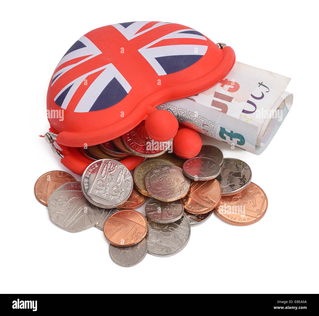 UK-Geldbörse mit Geld gefüllt Stockfoto