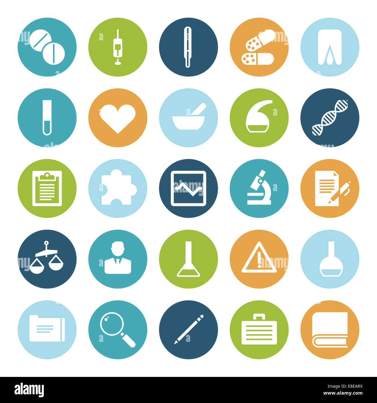 Flache Design-Ikonen für die medizinische Wissenschaft. Stockfoto