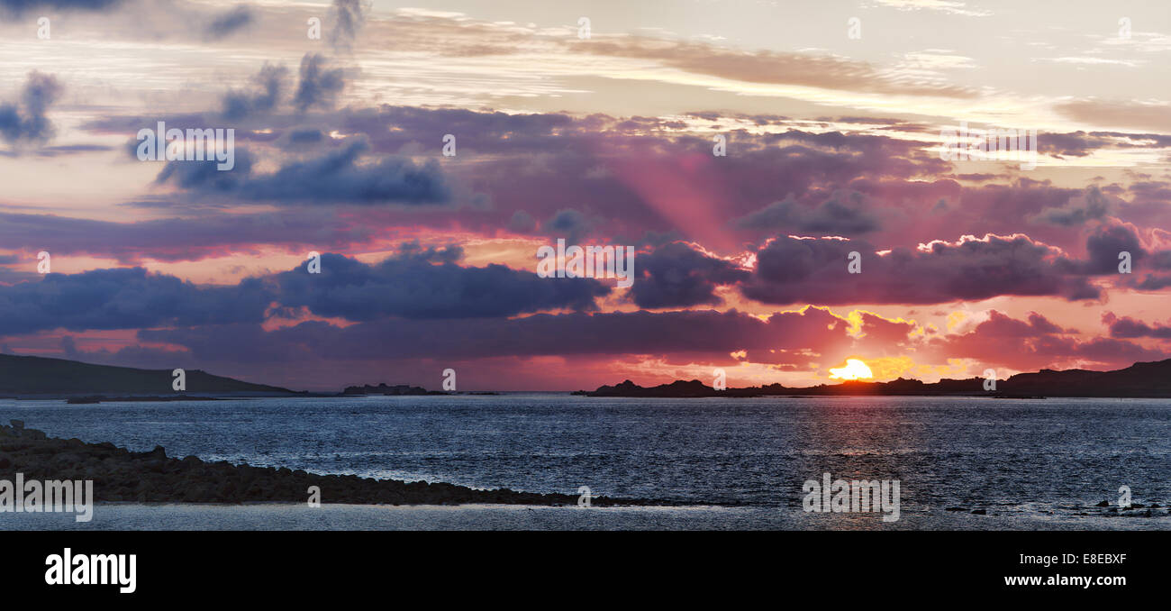 Scilly-Inseln-Sonnenuntergang Stockfoto