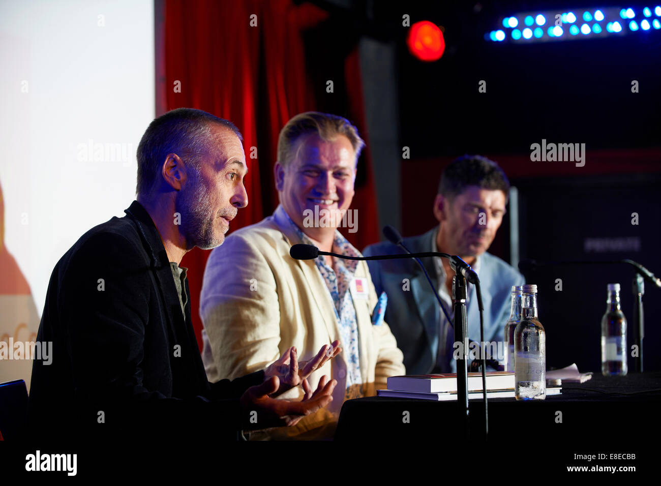 Michel Roux Jr., James Pembroke & Russell Norman in der Londoner Soho literarische Festival Soho Stockfoto