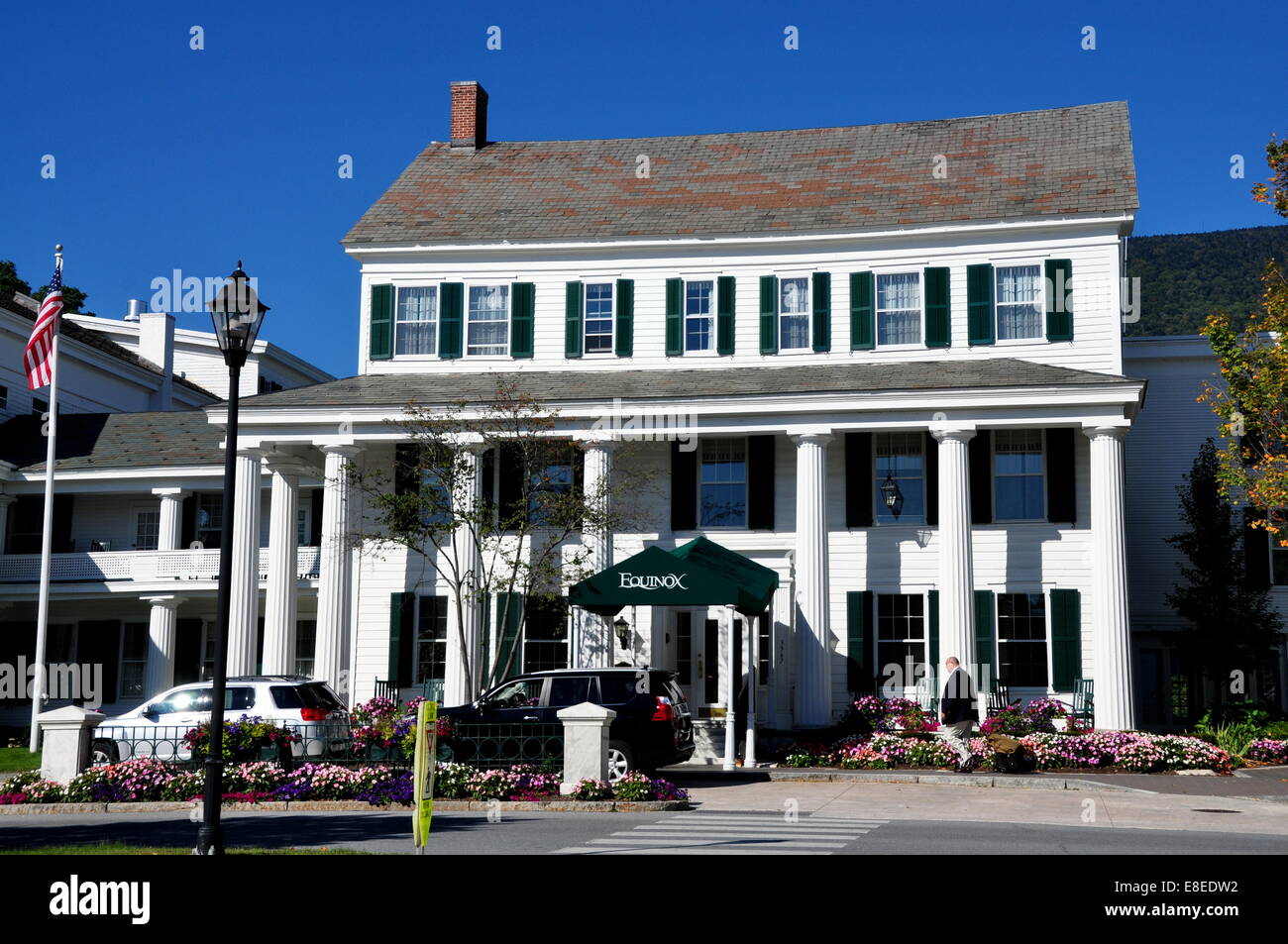 Manchester Village, Vermont: Haupteingang an der neoklassizistischen Stil Luxus Hotel Equinox und greifen die Termine bis 1769 Stockfoto