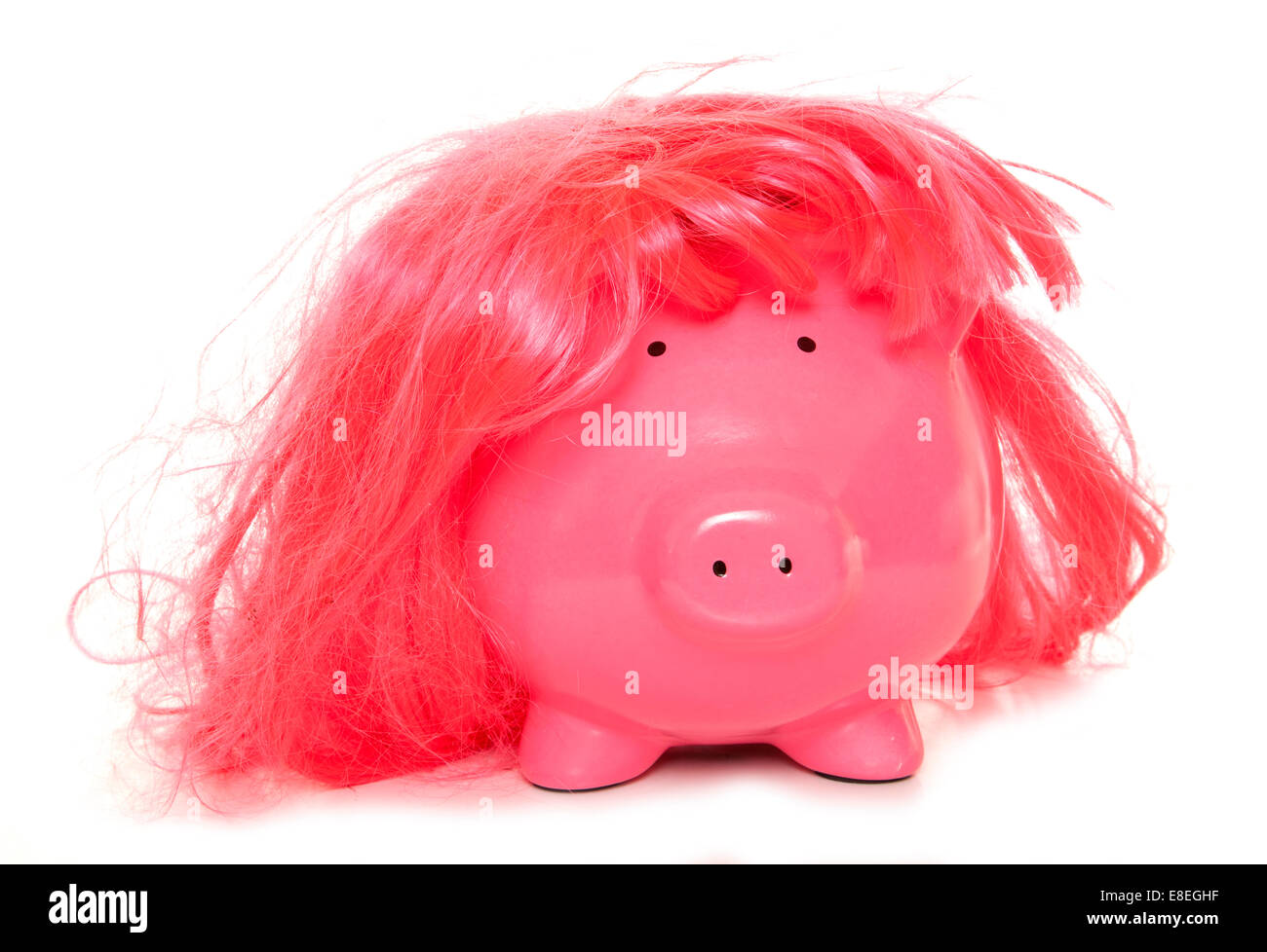 Sparschwein rosa Perücke Ausschnitt tragen Stockfoto