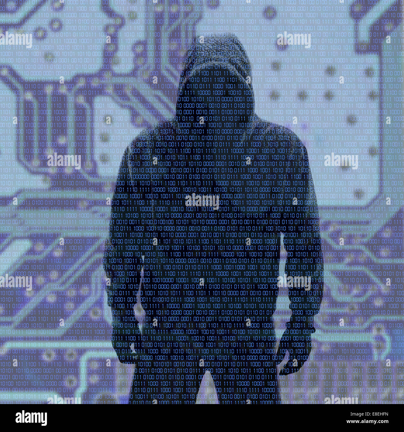 Binärcodes mit gehackten Passwort auf schwarzem Hintergrund Stockfoto