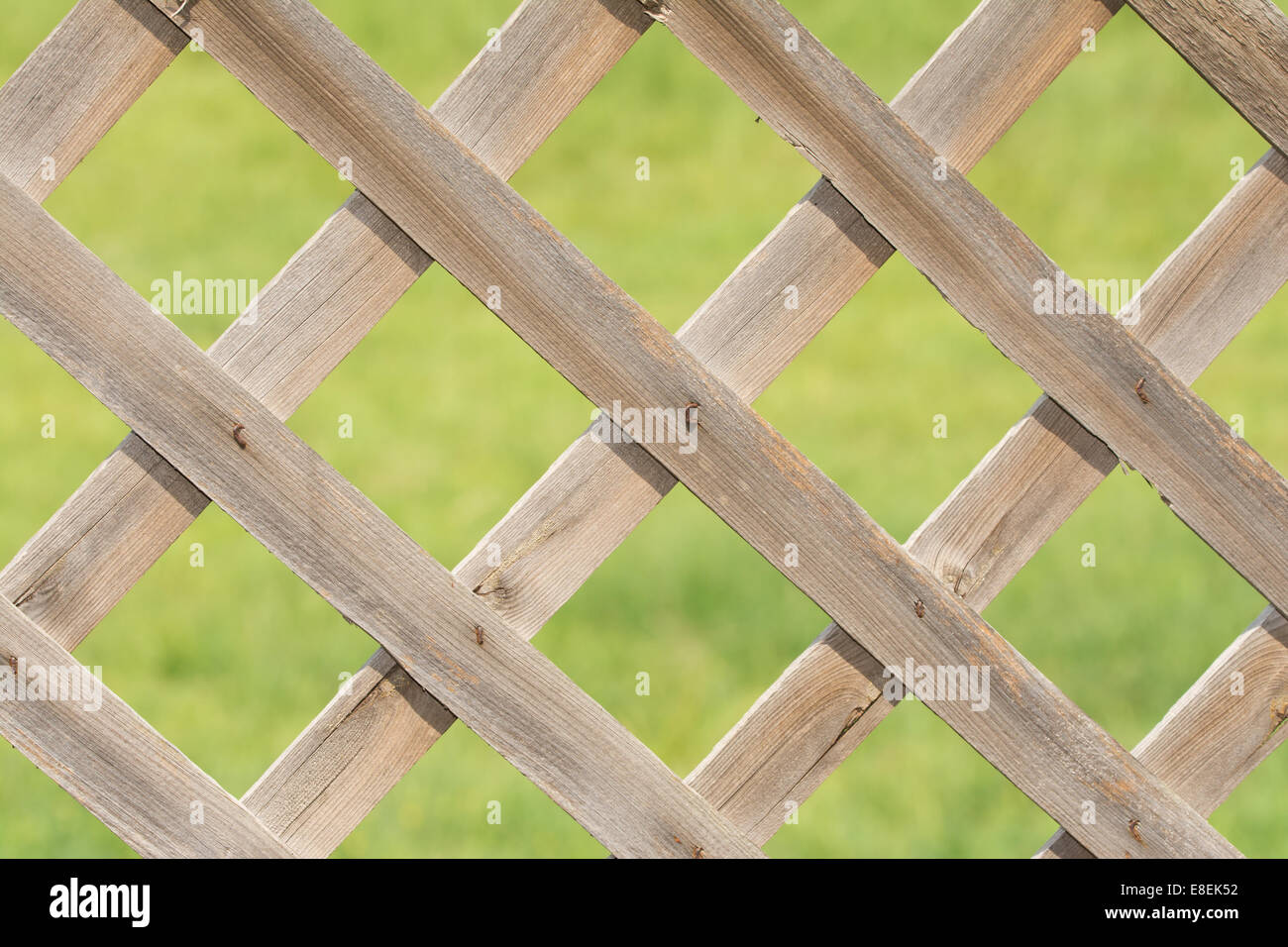 Hölzerne natürlichen farbigen Gitter Board mit Grasgrün Hintergrund Stockfoto