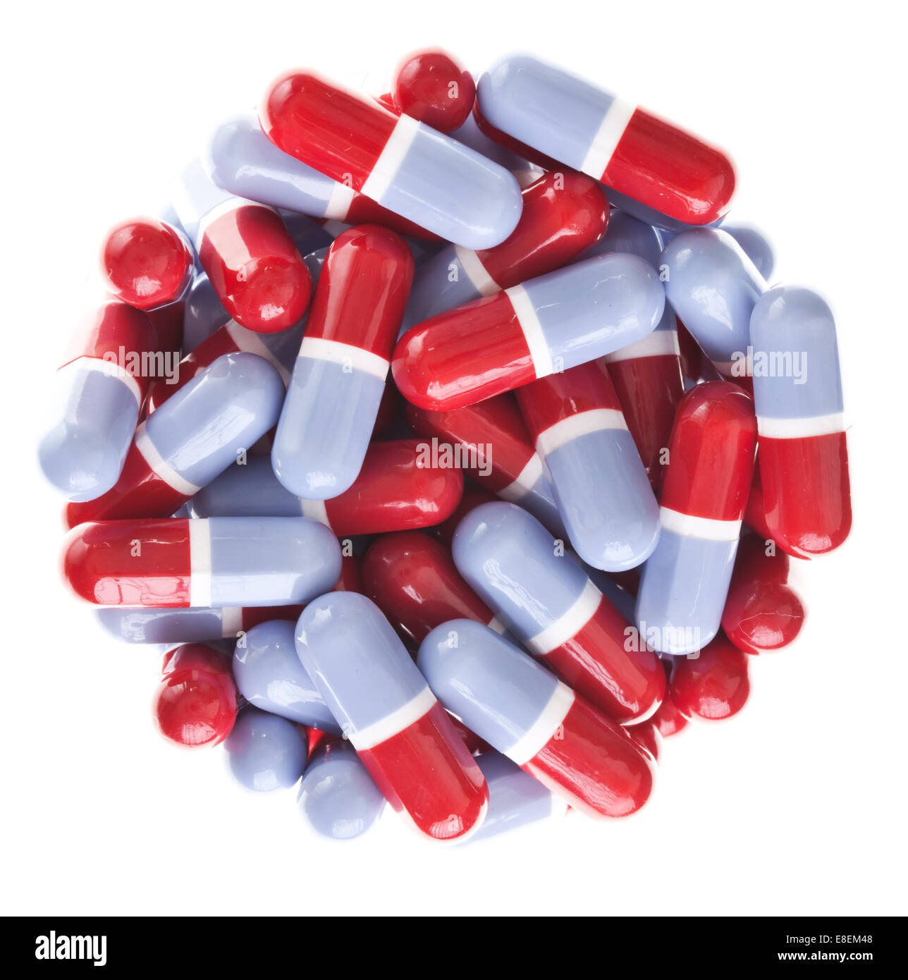 Perfekter Kreis aus rot und blau Tabletten Textur Stockfoto