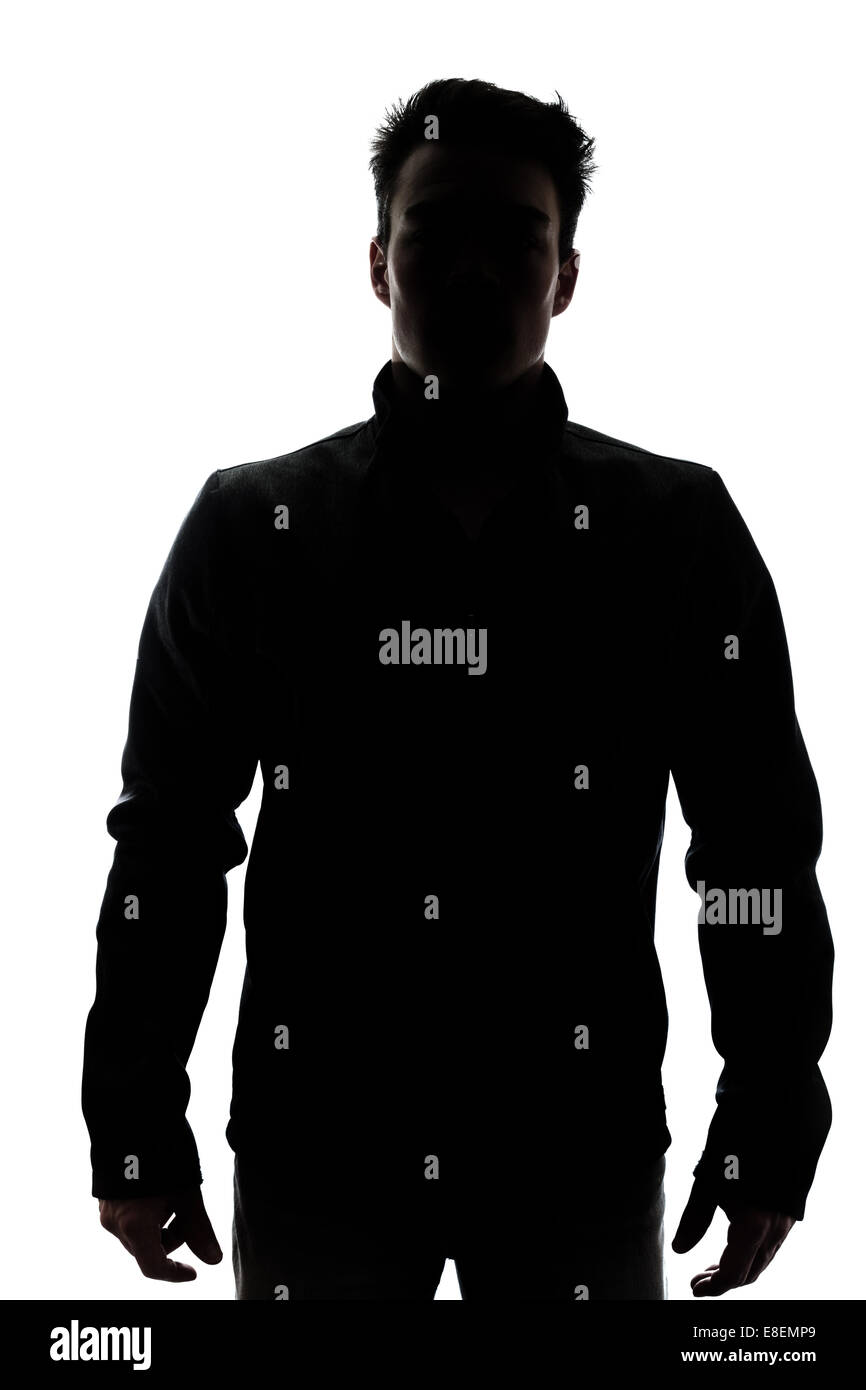Männliche Figur in der Silhouette mit einer Weste isoliert auf weißem Hintergrund Stockfoto