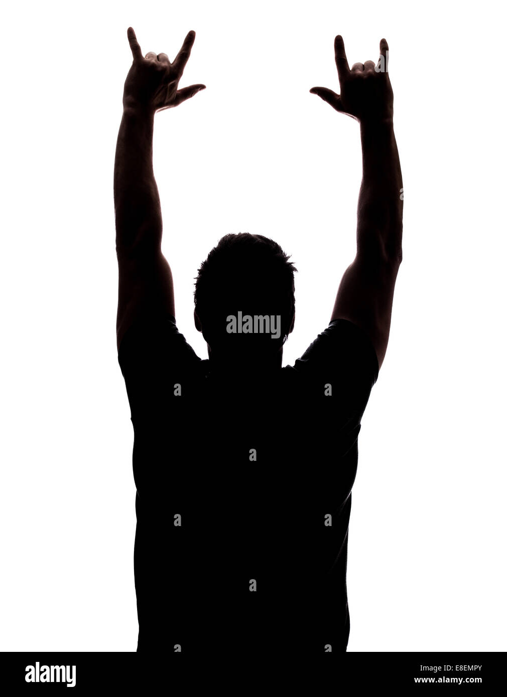 Mann, die Party in der Silhouette isoliert auf weißem Hintergrund Stockfoto